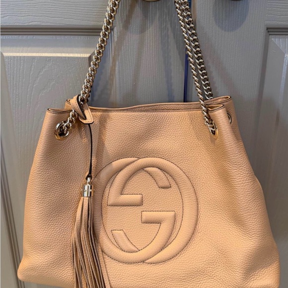 Like Brand New Gucci Tan Leather Shoulder Bag with Chain Straps. Dust Bag - Picture 4 of 5